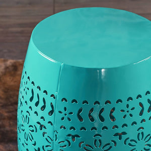 Lace Cut Teal Iron Accent Table - EK CHIC HOME