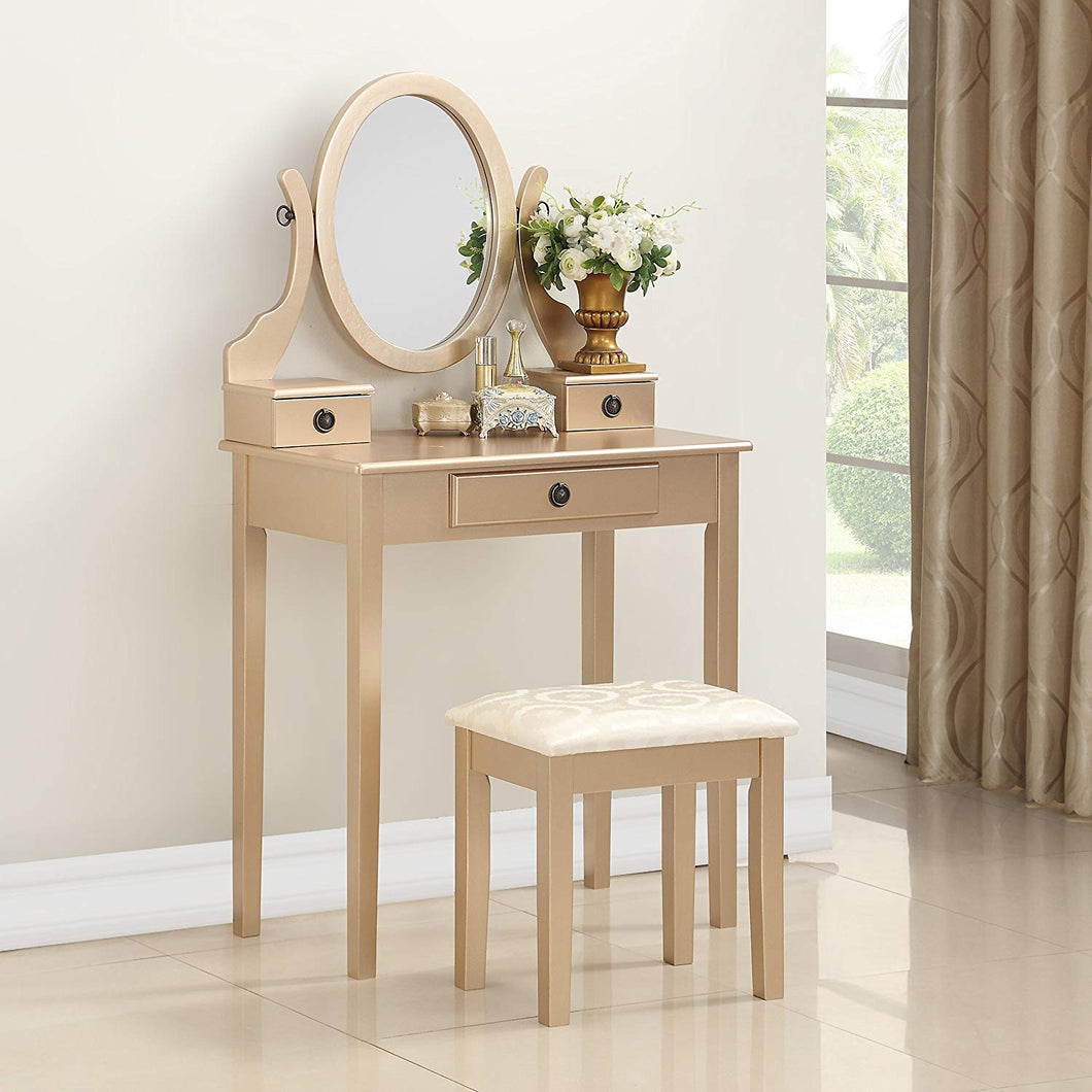 Makeup Vanity Table and Stool Set, Gold - EK CHIC HOME