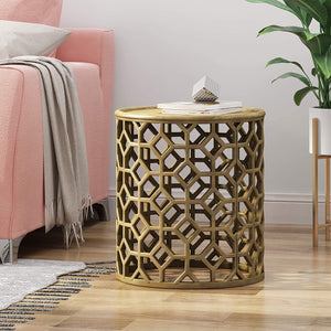 Modern Glam Aluminum Accent Table, Raw Gold - EK CHIC HOME