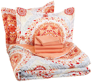 7-Piece Bed-In-A-Bag - Full/Queen, Coral Medallion - EK CHIC HOME