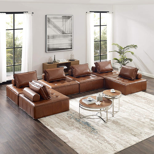 Modern Leather Upholstered Square Modular Sectional Sofa - EK CHIC HOME