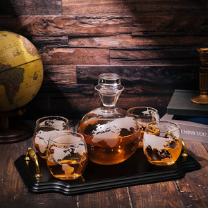 World Map Globe Whiskey Decanter Set 750ml With 4 10oz Map Glasses - EK CHIC HOME
