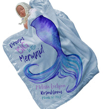 Load image into Gallery viewer, Personalized Mermaid Tail Baby Blanket (30x40, Pink) Satin Trim - EK CHIC HOME