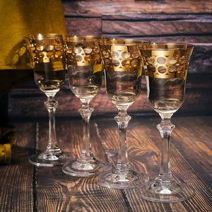Crystal Gold Italian Design Red Wine Glasses Double-Row Gold -Set of 4 - EK CHIC HOME