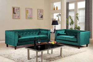 2PC Kitts Velvet Upholstered Modern Chesterfield Sofa Set, 78" Sofa and Loveseat, Green - EK CHIC HOME