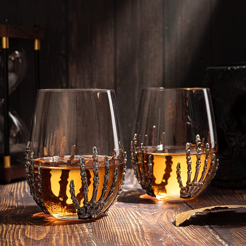 Skeleton Hand Wine Glass Set of 2 by The Wine Savant - 10 oz Glasses - EK CHIC HOME
