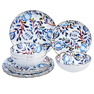 12-Piece Melamine Dinnerware Set - Service for 4 - EK CHIC HOME