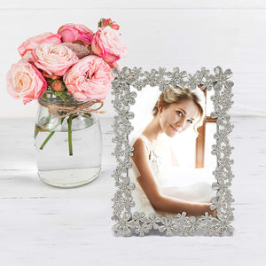 Metal Picture Frame with Rhinestones Décor (Silver, 4X6") - EK CHIC HOME