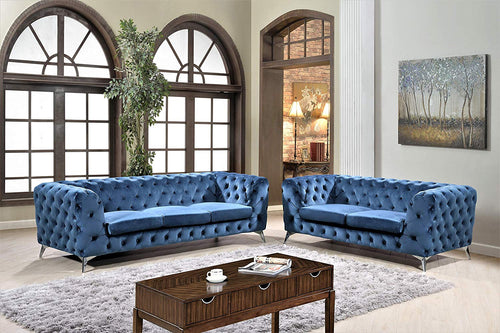 Catalina Modern 2-Piece Velvet Upholstered Button Tufted Chesterfield Living Room Set - EK CHIC HOME