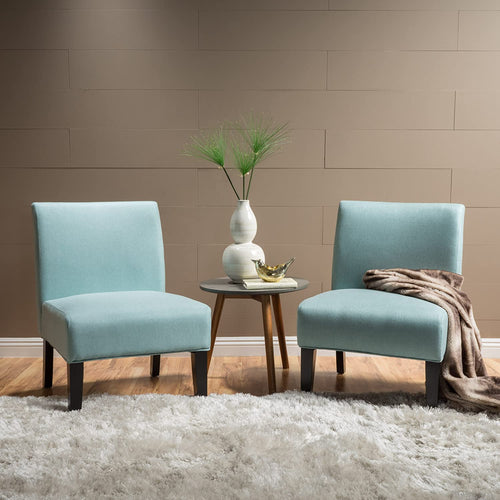 Contemporary Fabric Slipper Accent Chair (Set of 2), Light Blue - EK CHIC HOME