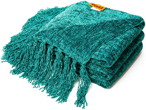 Fluffy Knitted Throw Blanket with Decorative Fringe for Home Décor - EK CHIC HOME