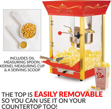 Load image into Gallery viewer, Popcorn Maker Professional Cart, 8 Oz Kettle Makes Up to 32 Cups, Red - EK CHIC HOME
