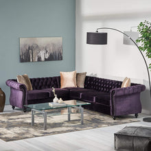 Load image into Gallery viewer, 6 Seater Velvet Tufted Chesterfield Sectional BlackBerry - EK CHIC HOME