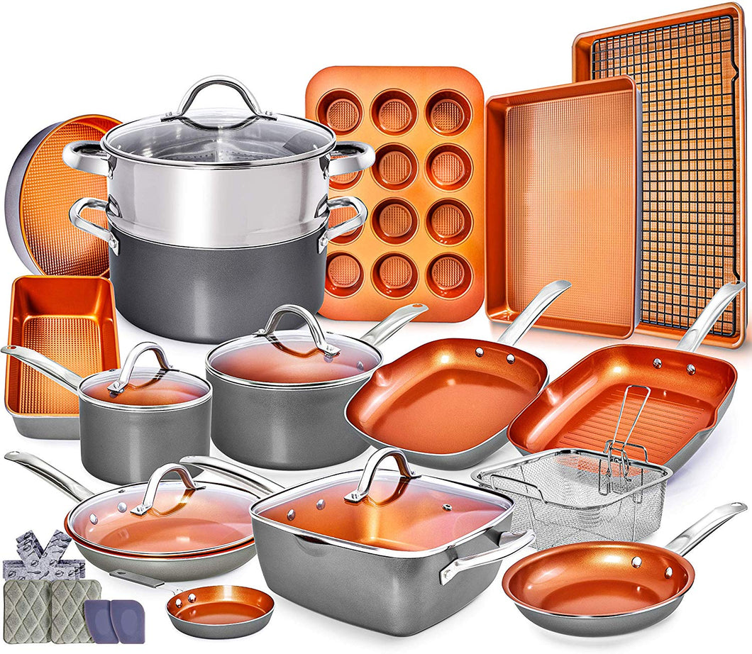 Copper Pots and Pans Set - 23pc Copper Cookware Nonstick - EK CHIC HOME