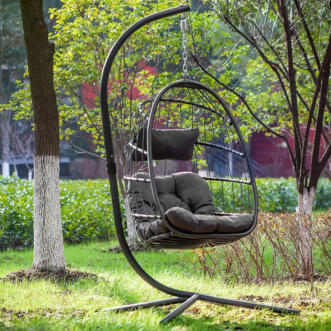 Rattan Hanging Swing Egg Chair,Hammock Chair, Aluminum Frame and UV Resistant Cushion - EK CHIC HOME