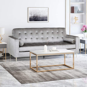Modern Glam Tufted Velvet 3 Seater Sofa, Smoke - EK CHIC HOME