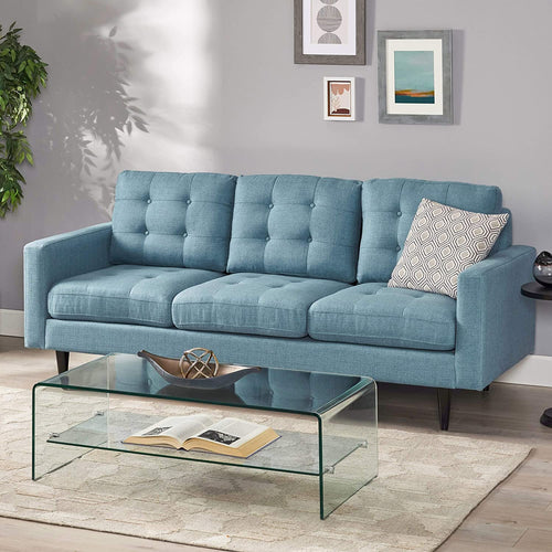 Contemporary Tufted Fabric 3 Seater Sofa, Blue and Dark Brown - EK CHIC HOME