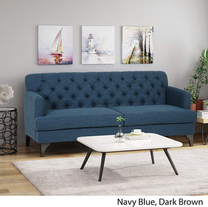 Contemporary Tufted Fabric 3 Seater Sofa, Navy Blue - EK CHIC HOME