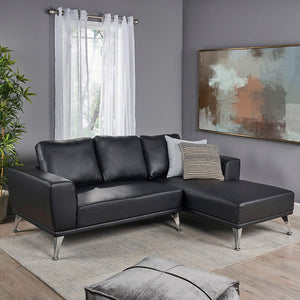 Modern Fabric Chaise Sectional, Black - EK CHIC HOME