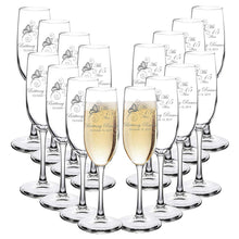 Load image into Gallery viewer, Custom Engraved Champagne Flutes - Butterfly Design - Choose Set of 16 - Laser Engraved with Name and Date (Set of 16) - EK CHIC HOME