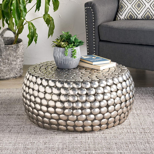 Modern Textured Iron Coffee Table, Nickel Antique - EK CHIC HOME