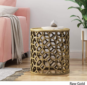 Modern Glam Aluminum Accent Table, Raw Gold - EK CHIC HOME