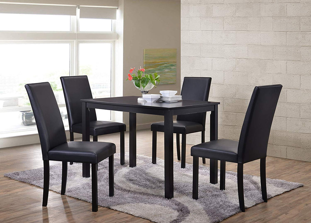 Wood Dining Dinette - Kitchen Table & 4 Upholstered Parson Chairs (White) - EK CHIC HOME