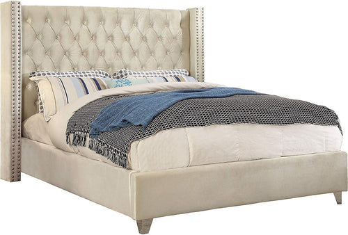 Contemporary Navy Velvet Upholstered Bed with Deep Button Tufting - EK CHIC HOME