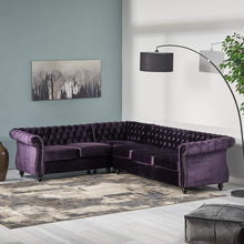 Load image into Gallery viewer, 6 Seater Velvet Tufted Chesterfield Sectional BlackBerry - EK CHIC HOME