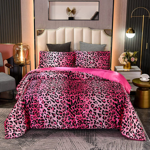 Leopard Printed Satin Silky  Luxury Super  Quilt  Set - EK CHIC HOME
