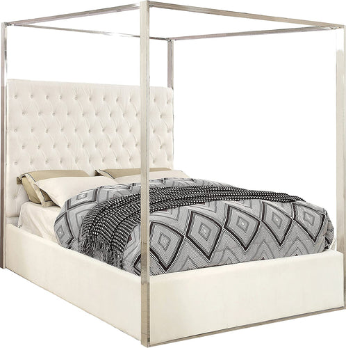 Contemporary Velvet Upholstered Bed with Chrome Canopy - EK CHIC HOME