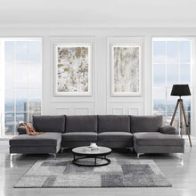 Load image into Gallery viewer, Large Velvet Fabric U-Shape Sectional Sofa, Ash - EK CHIC HOME