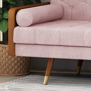 Mid-Century Modern Tufted Fabric Sofa, Light Blush - EK CHIC HOME