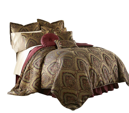 Seville 9-Piece Jacquard Black Gold Maroon Red Medallion Paisley Oversized Comforter Set - EK CHIC HOME