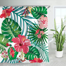 Load image into Gallery viewer, Tropical Leaf Shower Curtain, Green Palm Set with Hooks - EK CHIC HOME