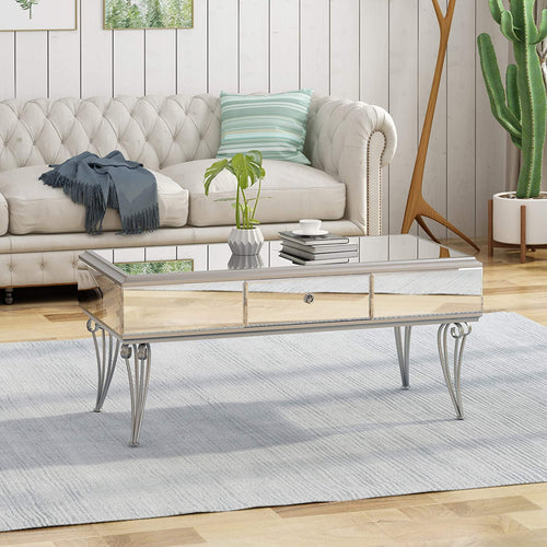 Modern Mirrored Coffee Table with Drawer - EK CHIC HOME