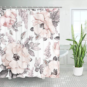 Watercolor Floral Shower Curtain with Hooks Pink - EK CHIC HOME
