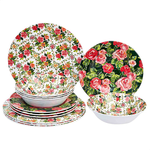 12-Piece Melamine Dinnerware Set - Service for 4 - EK CHIC HOME