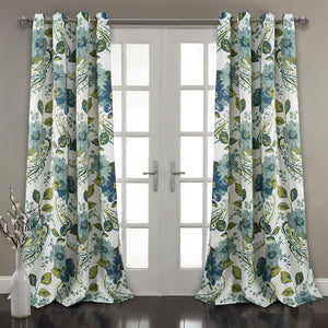 Floral Paisley Window Curtain Panel (Set of 2) 84" x 52" Blue - EK CHIC HOME