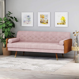 Mid-Century Modern Tufted Fabric Sofa, Light Blush - EK CHIC HOME