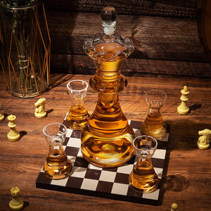 Chess Decanter Set  750ml 12" H With 2 Rook Shot Glasses 4oz - EK CHIC HOME