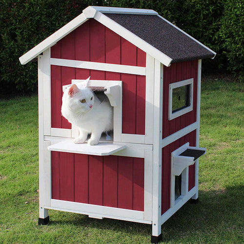 Outdoor Cat Shelter with Escape Door Rainproof Outside Kitty House - EK CHIC HOME