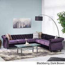 Load image into Gallery viewer, 7 Seater Velvet Tufted Chesterfield Sectional BlackBerry - EK CHIC HOME