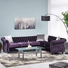 Load image into Gallery viewer, 6 Seater Velvet Tufted Chesterfield Sectional BlackBerry - EK CHIC HOME