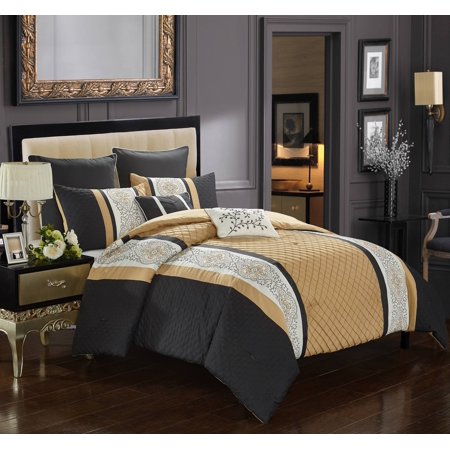 Quilted Embroidered Stripe 7 Piece Comforter Set - EK CHIC HOME