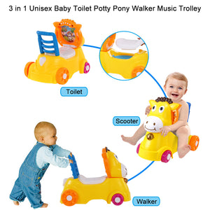 3 in 1 Baby Potty Pony Walker Music Trolley for Children Baby - EK CHIC HOME