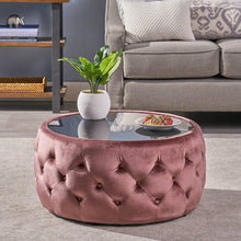 Load image into Gallery viewer, Eva Glam Velvet and Tempered Glass Coffee Table Ottoman, Blush - EK CHIC HOME