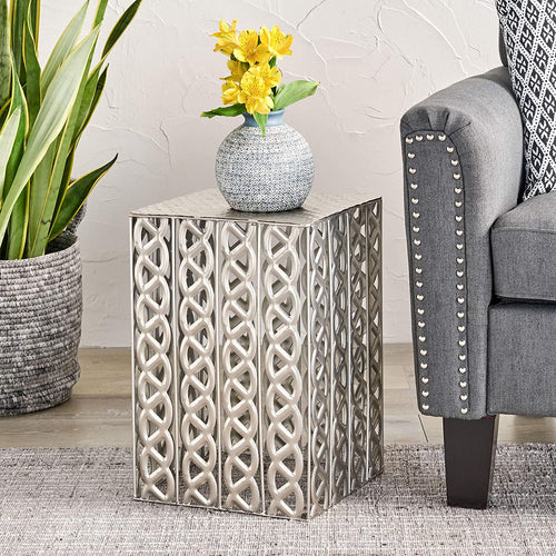 Modern Square Iron Accent Table, Nickel Antique - EK CHIC HOME