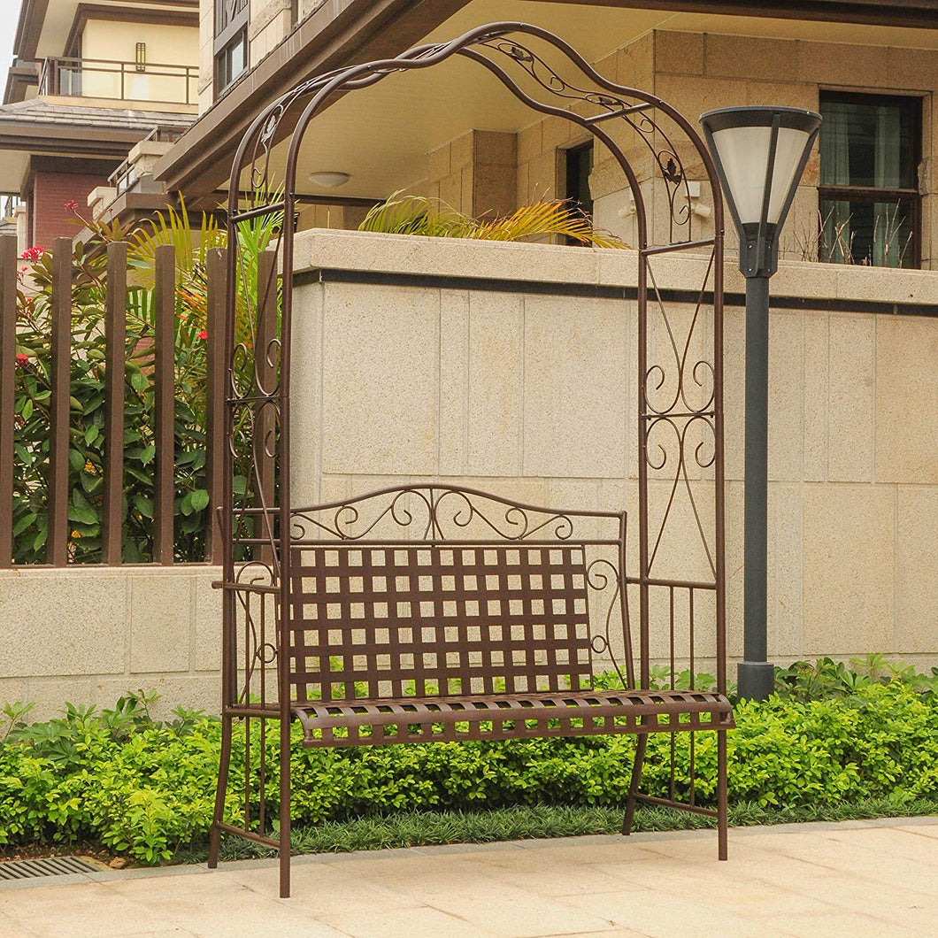 Iron Outdoor Arbor Bench, Hammered Bronze - EK CHIC HOME