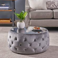 Load image into Gallery viewer, Eva Glam Velvet and Tempered Glass Coffee Table Ottoman, Blush - EK CHIC HOME